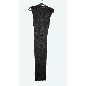 House of Harlow 1960 Sleeveless‎ Ribbed Mock Neck Midi Dress Marled Gray Black M